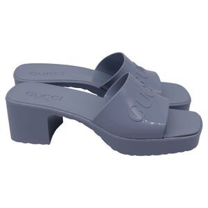 Gucci Logo Platform Slide Sandals in Light Blue Rubber